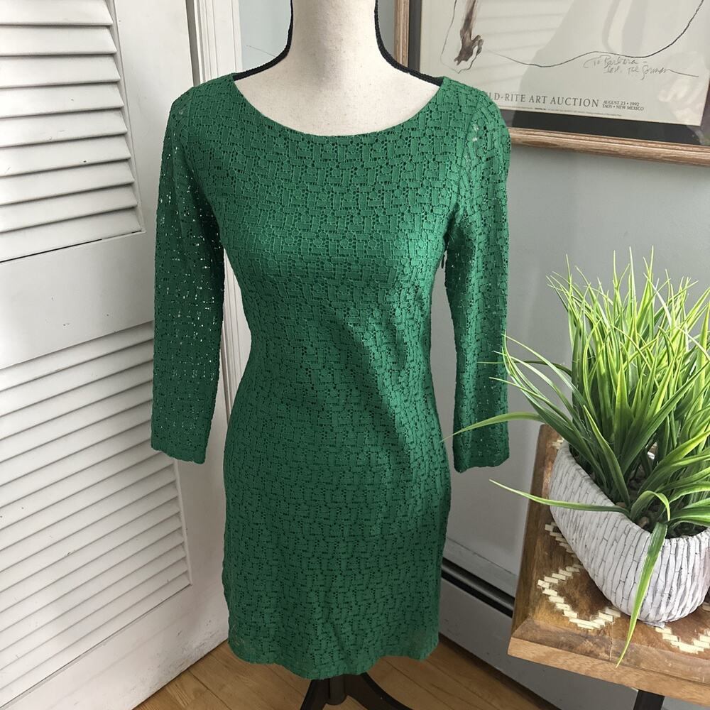 Banana Republic Dress Womens 2 Green Lace Overlay Cocktail Holiday Party Classic